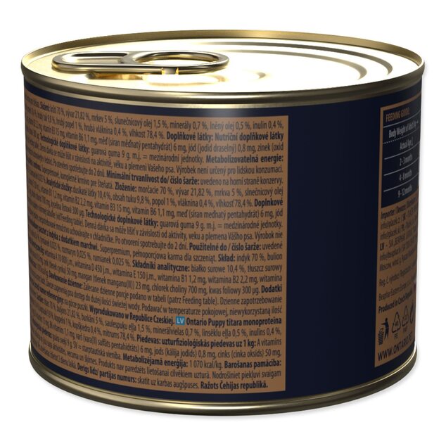 Konzerva Ontario Puppy monoprotein morčacie paté s mrkvou 200g