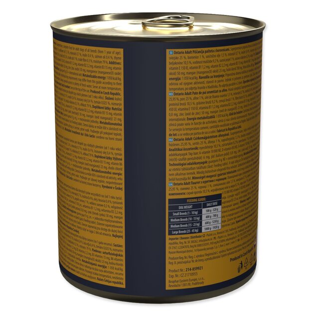 Konzerva Ontario Adult kuracie paté s príchuťou čučoriedok 800g