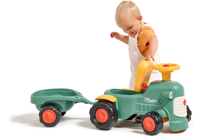 Falk traktor baby Maurice zelený vintage s prívesom