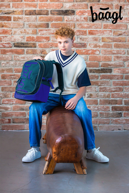 BAAGL SET 5 Core Logo blau: Rucksack, Federmäppchen, Beutel, Gürteltasche, Laptop-Hülle GRS