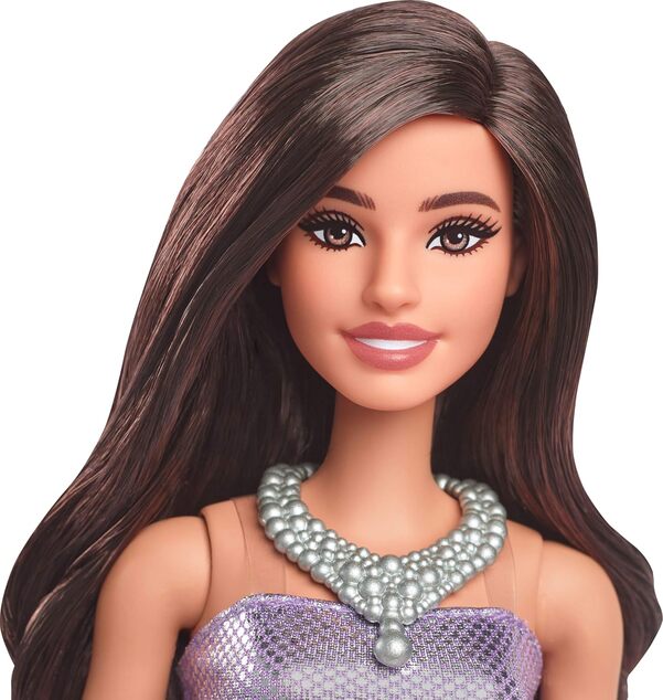 Mattel Barbie modelka Fialové šaty s balónovou sukňou