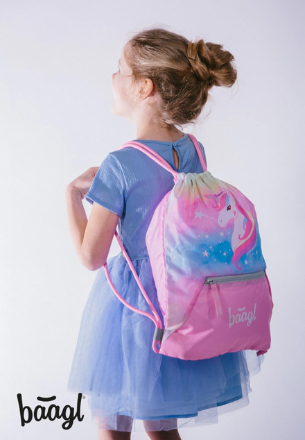 BAAGL SET 5 Airy Rainbow Unicorn: zaino, astuccio, sacca, grembiule, portafoglio