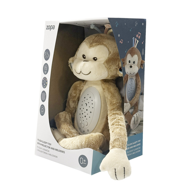 Plišasti otroški spalnik s projektorjem in melodijami, Monkey