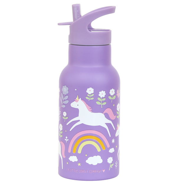 A Little Lovely Company - bottiglia d'acqua in acciaio inossidabile, 350 ml - unicorni e arcobaleno