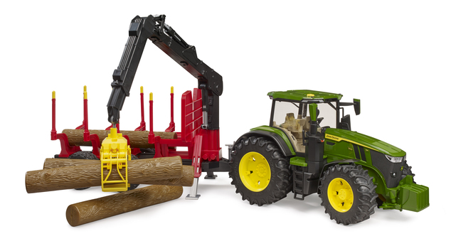 Tractor Bruder John Deere 7R 350 cu remorcă și grinzi