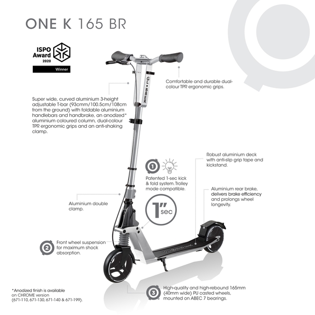 Globber Kolobežka One K 165 BR Black s prednym tlmičom a brzdou, nosnosť 100kg