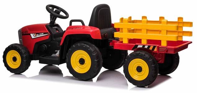 Elektrický Traktor WORKERS s vlečkou, červený, Pohon zadných kolies, 12V batéria