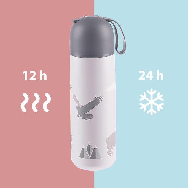 Termoska na tekutiny so silikónovým držiakom 400 ml, Candy pink