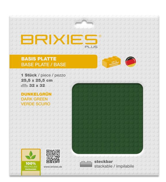 Brixies Plus 225.023 Grundplatte zum Bauen - dunkelgrün 25,5 x 25,5 cm