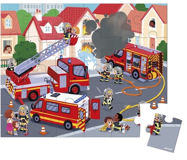 Janod Puzzle v kufríku Požiarnici 24 ks