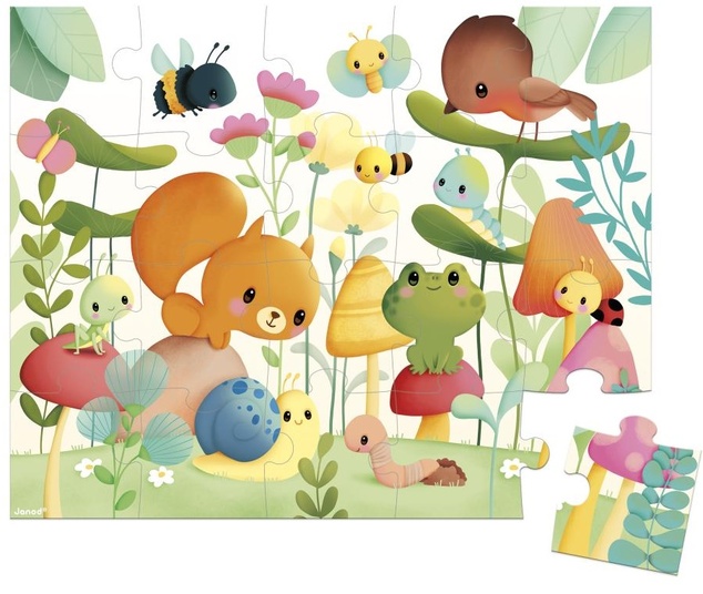 Janod Puzzle v kufríku Záhradné zvieratká 20 ks