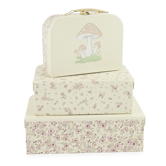 Bieco - Sada troch kartónových kufríkov - srnka Ella - vintage flowers