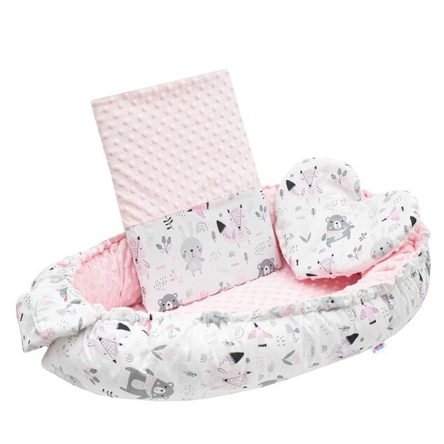 Luxusné hniezdočko s vankúšikom a perinkou New Baby z Minky ružové