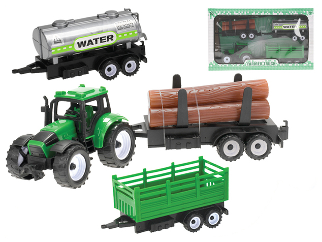 Tracteur 9cm à rétrofriction + 3 remorques