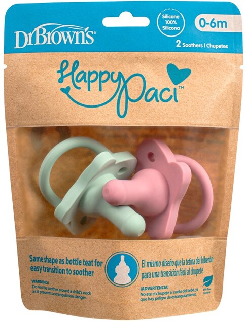 Dr.Browns HappyPaci 0-6m 2ks, ružový/zelený