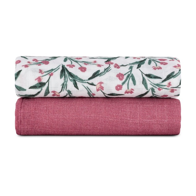 PETITE&amp;MARS Bambus Musselin Decke 2er Set Misty Pink Meadow 120 x 120 cm