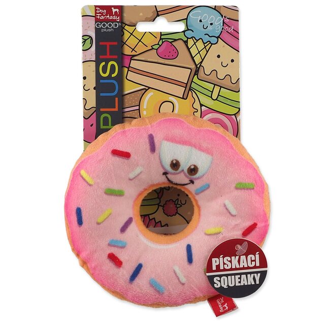 Hračka Dog Fantasy donut s tvárou ružový 12cm
