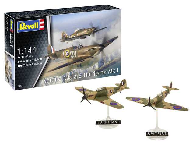 Plastic ModelKit letadlo 03771 - Supermarine Spitfire Mk.Ia &amp; Hawker Hurricane Mk.I (1:144