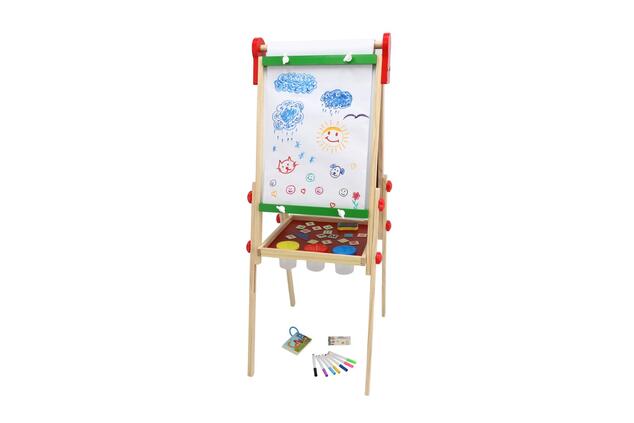 Lavagna magnetica bifacciale legno nero/bianco 35x43cm con rotolo di carta con accessori