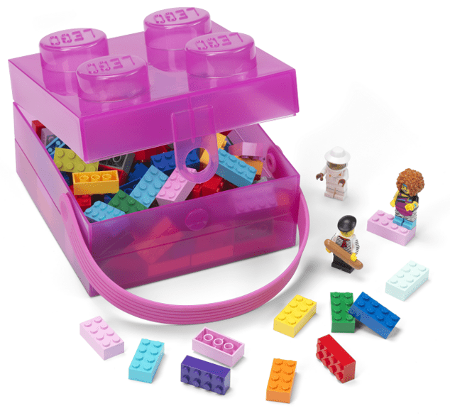 LEGO box s rukoväťou - priesvitná fialová