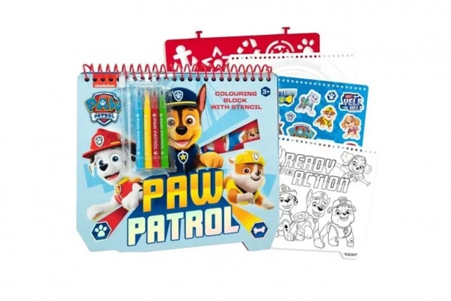 Paw Patrol ensemble de coloriage 20x21,5x2cm avec pochoirs, autocollants et 4 feutres