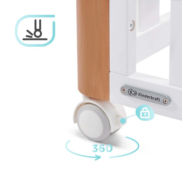 KINDERKRAFT SELECT Lesena posteljica Koya s funkcijo ograje, vključno z vzmetnico White, Premiu