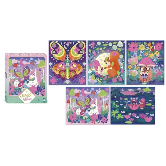 Janod Atelier Maxi Set creativ Autocolante din spumă și nisip strălucitor Zâne magice
