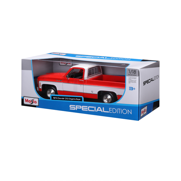 Maisto - 1974 Chevrolet C10 Cheyenne Super, červeno-biela, 1:18