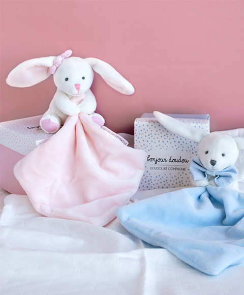 Doudou Darilni set roza - zajček z miško 10 cm