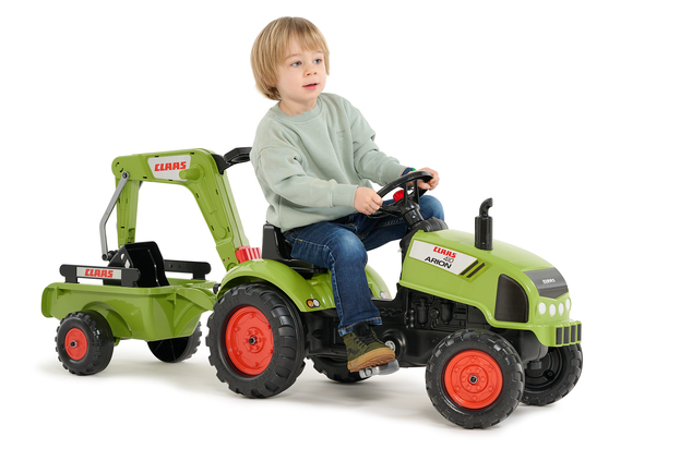 Falk Tractor de pedales Claas Arion 410 con excavadora y remolque