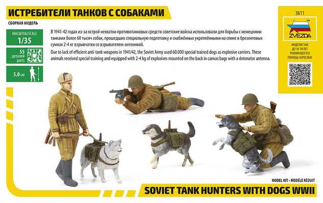 Model Kit figurky 3611 - Soviet Tank Hunters with dogs (1:35)