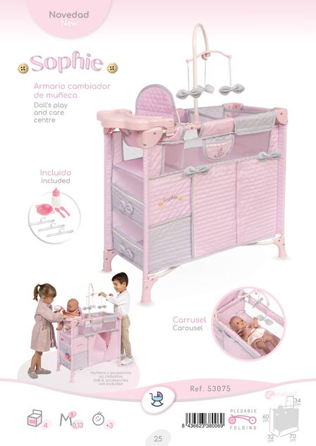 DeCuevas 53075 Klappbares Puppenbett mit 5 funktionalen Zubehörteilen Sophie 2025