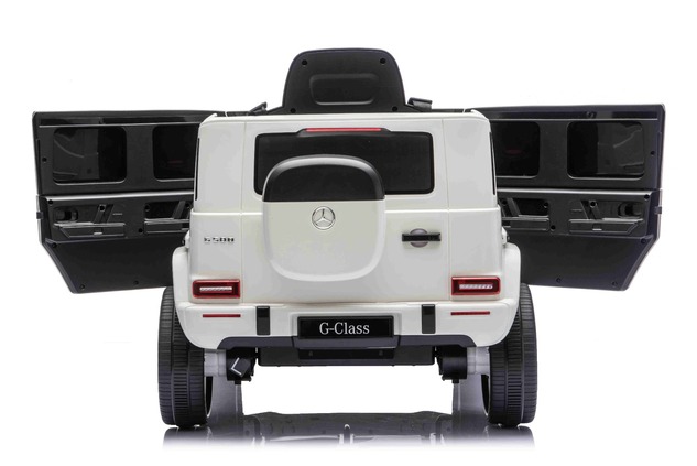 Auto elettrico Mercedes G580 12V, bianco, telecomando 2,4 GHz, Bluetooth, USB /