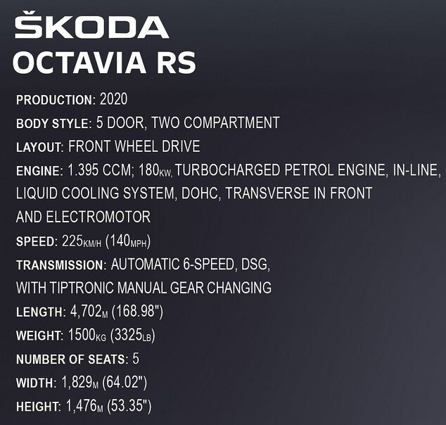 Cobi Škoda Octavia IV RS, 1:12, 2520 k, EXECUTIVE EDITION