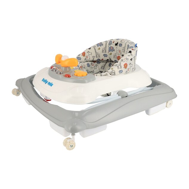 Detské chodítko Baby Mix s volantom a silikónovými kolieskami sivé