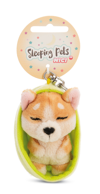 NICI kľúčenka spiaci Psík Welsh Corgi 12 cm, svetlo-zelený košík, GREEN