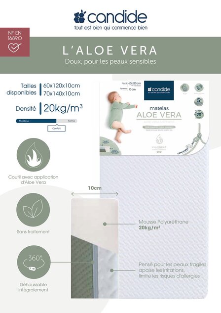 Materasso Aloe Vera 60x120x10 cm