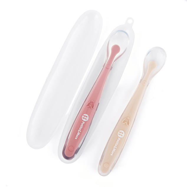 PETITE&amp;MARS Silikonové lžičky s pouzdrem, sada 2 ks, Take&amp;Match Sand - Rose 6m+