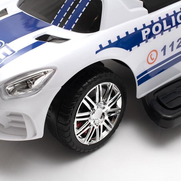 Detské odrážadlo so zvukom a vodiacou tyčou Baby Mix POLICE biele
