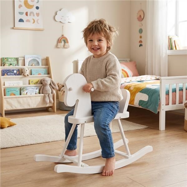 Caballito balancín de madera para niños Baby Mix blanco