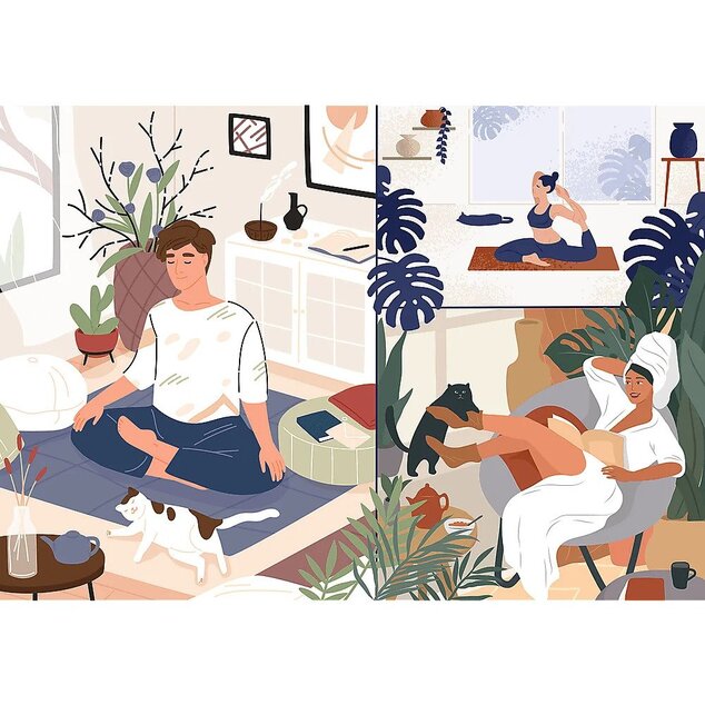 Trefl Prime Puzzle 1000 UFT - Yoga, gatti e caffè: tranquillità