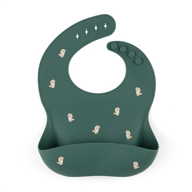PETITE&amp;MARS Podbradník silikónový Take&amp;Match Green Dinos 6m+