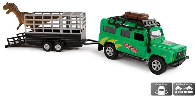 Land Rover 28cm kov na spätný chod s prívesom a dinosaurom