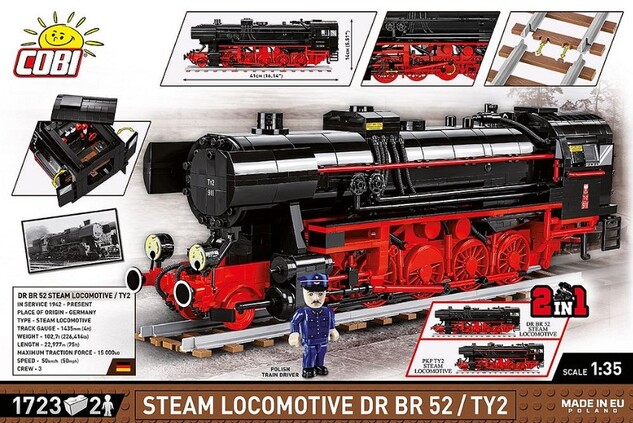 Cobi 6283 Parní lokomotiva DR BR 52/TY2, 1:35, 1723 k, 2 f