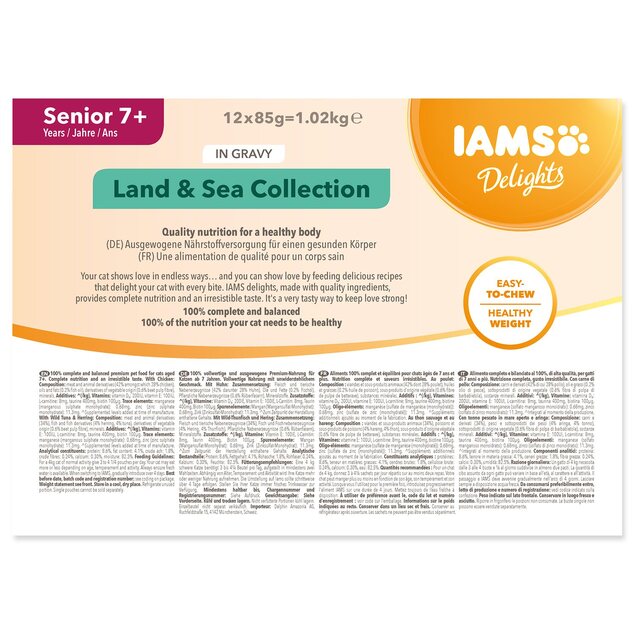 Kapsička IAMS Delights senior mořské a suchozemské maso v omáčce 1020g (12x85g)