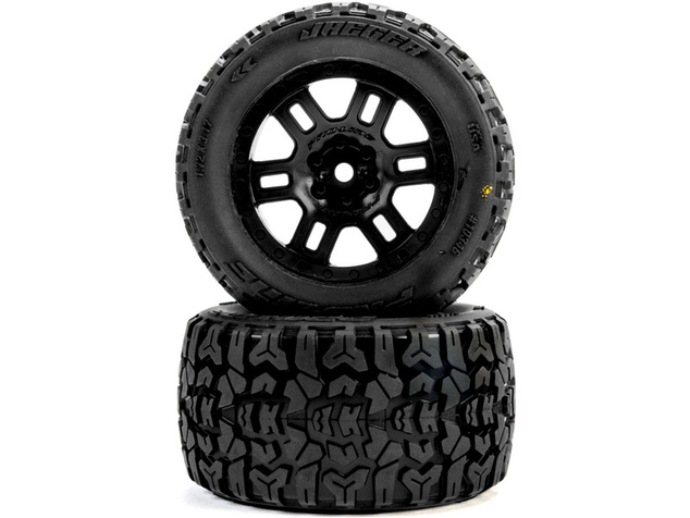 Pro-Line koleso 1:16 s pneu Jaeger, disk Split Six čierny 12mm (2): Arrma Mini Kraton