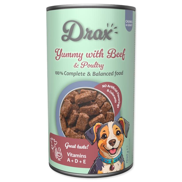 Konzerva Drax Adult s hovädzím a hydinovým mäsom 1240g