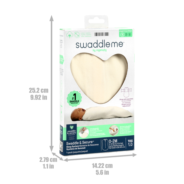 INGENUITY Zavinovačka bavlněná SwaddleMe™ 1 TOG pro zavinutí a klidný spánek, Ivory, 0-2