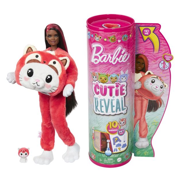Barbie Cutie Reveal v kostýme  - mačiatko  červenom kostýme pandy