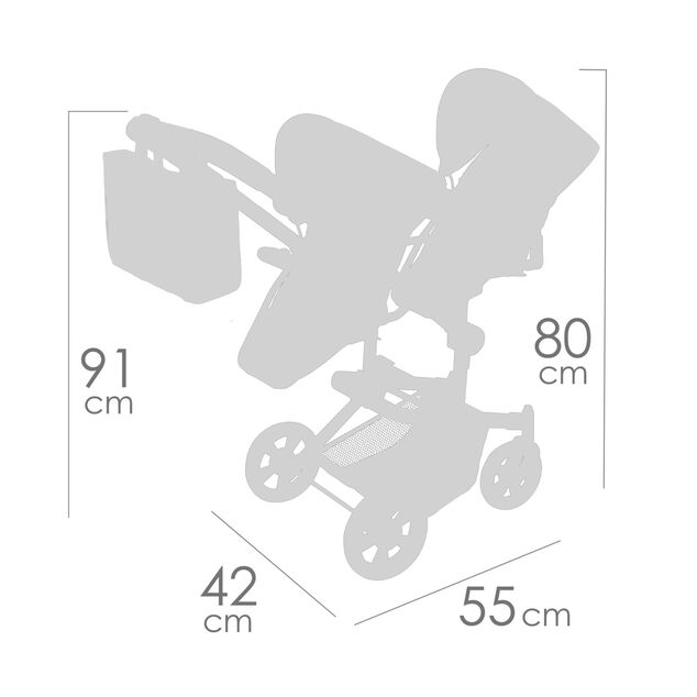 DeCuevas 90868 Passeggino pieghevole per bambole gemelle con borsa Botanic 2026 – 91 cm